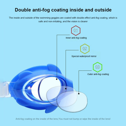4 in 1 Cartoon Little Crab Waterproof and Anti-fog Silicone Swimming Goggles + Printed Pattern Swimming Cap + Nose Clip Earplugs + Storage Bag Swimming Equipment Set for Children(Blue Fish)-garmade.com