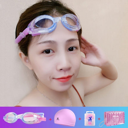 JIEHU JH8102 4 in1 Women HD Transparent Anti-fog Waterproof Swimming Glasses Swimming Cap Set(Purple Color)-garmade.com