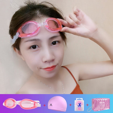 JIEHU JH8102 4 in1 Women HD Transparent Anti-fog Waterproof Swimming Glasses Swimming Cap Set(Pink)-garmade.com