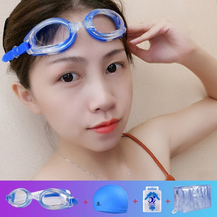 JIEHU JH8102 4 in1 Women HD Transparent Anti-fog Waterproof Swimming Glasses Swimming Cap Set(Blue Color)-garmade.com