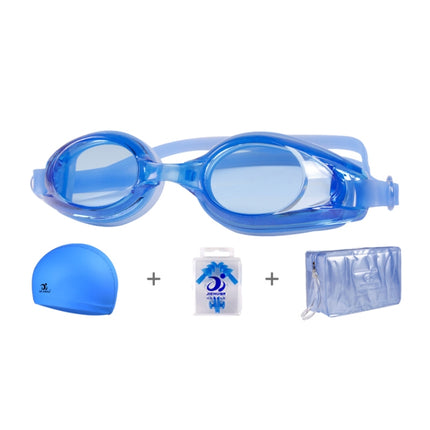 JIEHU JH8102 4 in1 Women HD Transparent Anti-fog Waterproof Swimming Glasses Swimming Cap Set(Blue)-garmade.com