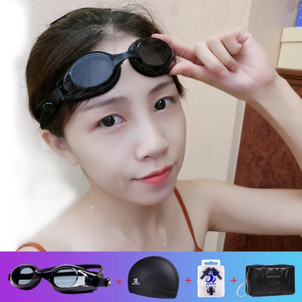 JIEHU JH8102 4 in1 Women HD Transparent Anti-fog Waterproof Swimming Glasses Swimming Cap Set(Black)-garmade.com