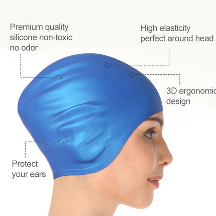 Adult Solid Color Waterproof Silicone Swimming Cap(Dark Blue)-garmade.com