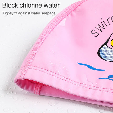 Children Swimming Cap PU Printed Cute Dolphin Pattern Elastic Swimming Cap(Dark Blue)-garmade.com