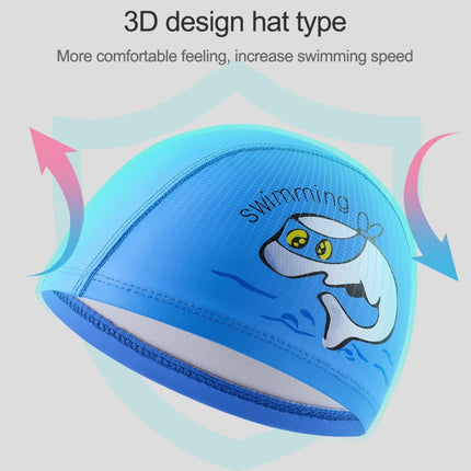 Children Swimming Cap PU Printed Cute Dolphin Pattern Elastic Swimming Cap(Dark Blue)-garmade.com