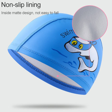 Children Swimming Cap PU Printed Cute Dolphin Pattern Elastic Swimming Cap(Dark Blue)-garmade.com