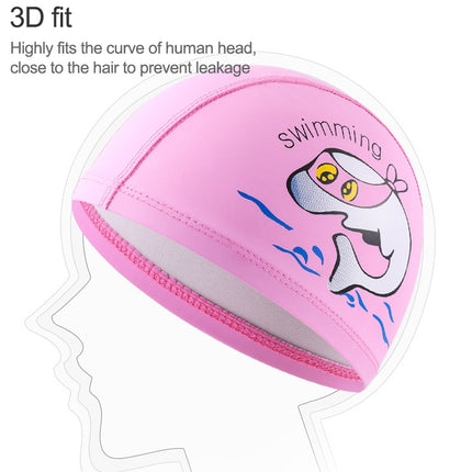 Children Swimming Cap PU Printed Cute Dolphin Pattern Elastic Swimming Cap(Pink)-garmade.com