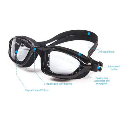 SG9017 Waterproof and Anti-fog Adult High-definition Large Frame Swimming Goggles for Men and Women(Black)-garmade.com