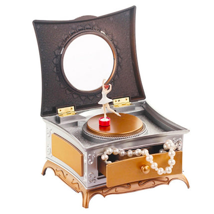 Classic Dressing Table Rotating Girl Music Box With Mirror Drawer Music Box(Gold Gray)-garmade.com
