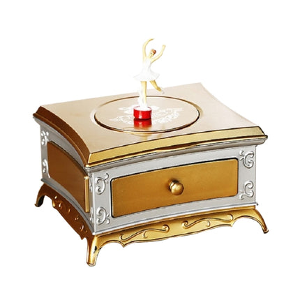 Classic Dressing Table Rotating Girl Music Box With Mirror Drawer Music Box(Gold Gray)-garmade.com