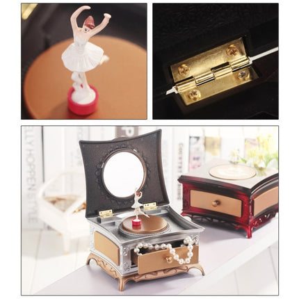 Classic Dressing Table Rotating Girl Music Box With Mirror Drawer Music Box(Gold Gray)-garmade.com