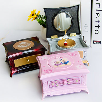 Classic Dressing Table Rotating Girl Music Box With Mirror Drawer Music Box(Gold Gray)-garmade.com