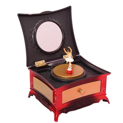 Classic Dressing Table Rotating Girl Music Box With Mirror Drawer Music Box(Redwood)-garmade.com