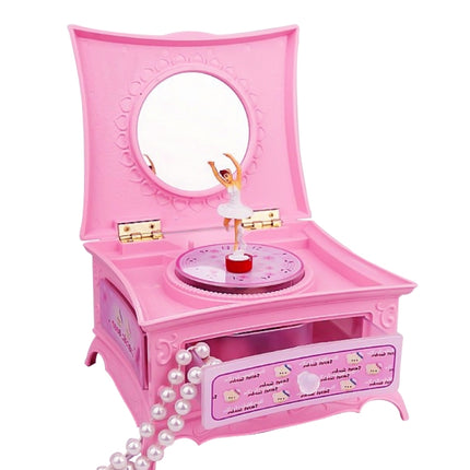 Classic Dressing Table Rotating Girl Music Box With Mirror Drawer Music Box(Pink)-garmade.com