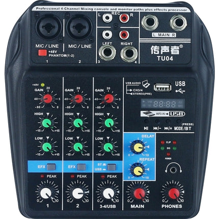TU04 BT Sound Mixing Console Record 48V Phantom Power Monitor AUX Paths Plus Effects 4 Channels Audio Mixer with USB(Black)-garmade.com