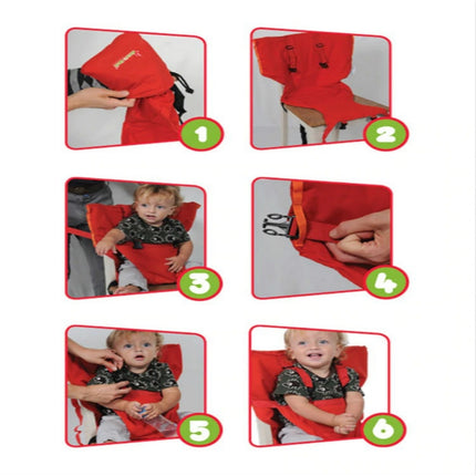 Baby Portable Seat Kids Chair Travel Foldable Washable Infant Dining Seat Cover Safety Belt(Red)-garmade.com