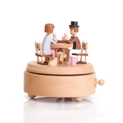 Creative Rotating Wooden Music Box Home Desktop Decoration, Style:Lover Dating-garmade.com