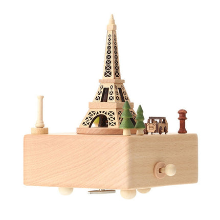 Home Creative Gift Wooden Music Box Iron Tower Music Box Decoration, Style:Iron Tower-garmade.com