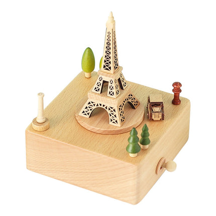 Home Creative Gift Wooden Music Box Iron Tower Music Box Decoration, Style:Iron Tower-garmade.com