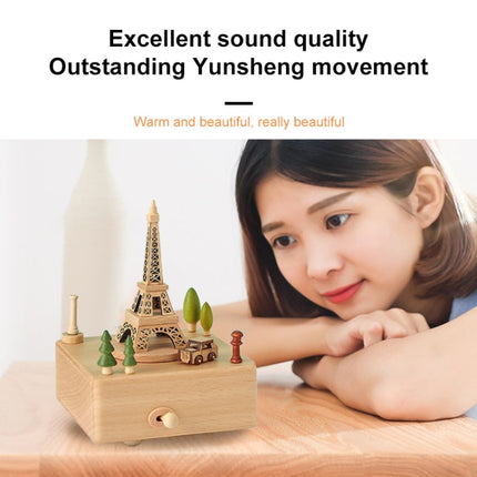 Home Creative Gift Wooden Music Box Iron Tower Music Box Decoration, Style:Iron Tower-garmade.com