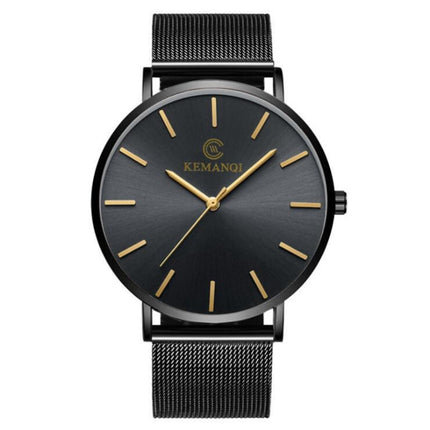 KEMANQI Simple Ultra-thin Waterproof Steel Mesh Belt Quartz Watch for Men(Ultra-thin Mesh belt black dial)-garmade.com