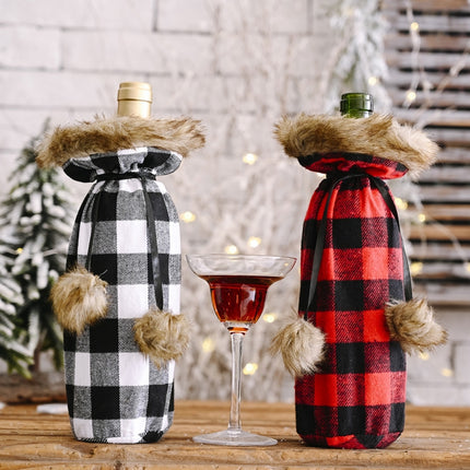 Christmas Items Pompoms Lattice Wine Bottle Cover Wine Bottle Bag(Black And White)-garmade.com