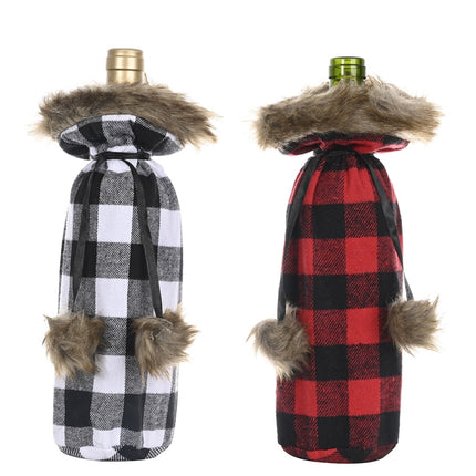 Christmas Items Pompoms Lattice Wine Bottle Cover Wine Bottle Bag(Black And White)-garmade.com