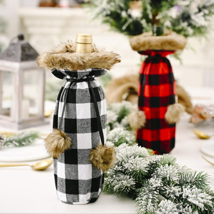 Christmas Items Pompoms Lattice Wine Bottle Cover Wine Bottle Bag(Black And White)-garmade.com