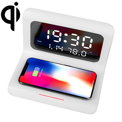 RT1 10W QI Universal Multi-function Mobile Phone Wireless Charger with Alarm Clock & Time / Calendar / Temperature Display(White)-garmade.com