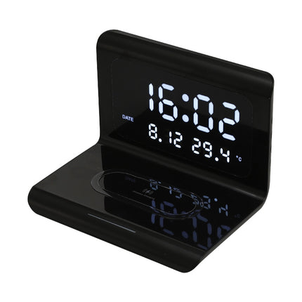 RT1 10W QI Universal Multi-function Mobile Phone Wireless Charger with Alarm Clock & Time / Calendar / Temperature Display(Black)-garmade.com