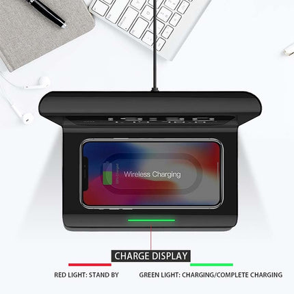 RT1 10W QI Universal Multi-function Mobile Phone Wireless Charger with Alarm Clock & Time / Calendar / Temperature Display(Black)-garmade.com