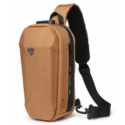 Ozuko 9321 Outdoor Anti-Theft Oxford Cloth Men Chest Bag Waterproof Messenger Bag with External USB Charging Port(Brown)-garmade.com