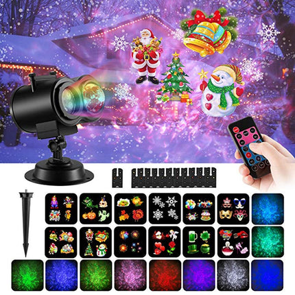 12 Patterns 12W RGBW LED Double Tube Water Waves Lamp Christmas Projection Light(US Plug)-garmade.com