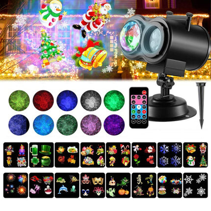 16 Patterns 12W RGBW LED Double Tube Water Waves Lamp Christmas Projection Light(US Plug)-garmade.com