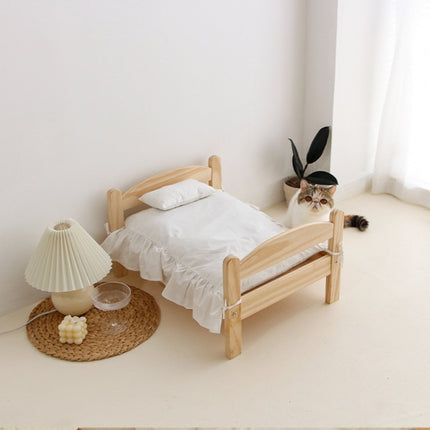Pet Open Wooden Four Seasons Universal Bed(Bed + White Lace Quilt)-garmade.com