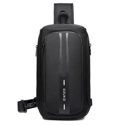 Ozuko 9315 Outdoor Waterproof Men Business Chest Bag Anti-theft Shoulder Messenger Bag with External USB Charging Port(Black)-garmade.com