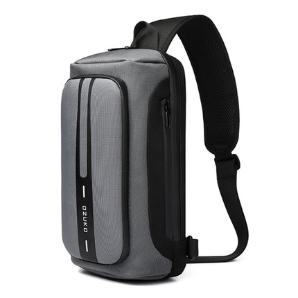 Ozuko 9315 Outdoor Waterproof Men Business Chest Bag Anti-theft Shoulder Messenger Bag with External USB Charging Port(Dark Gray)-garmade.com