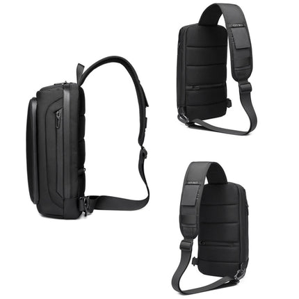 Ozuko 9315 Outdoor Waterproof Men Business Chest Bag Anti-theft Shoulder Messenger Bag with External USB Charging Port(Dark Gray)-garmade.com