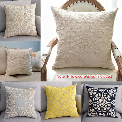 Cotton Cord Embroidery Pillow Cushion Cover without Core, Size: 50x50cm(Linen)-garmade.com