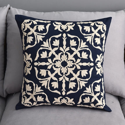 Cotton Cord Embroidery Pillow Cushion Cover without Core, Size: 50x50cm(Blue)-garmade.com