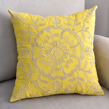 Cotton Cord Embroidery Pillow Cushion Cover without Core, Size: 50x50cm(Yellow)-garmade.com