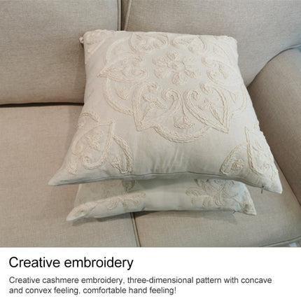 Cotton Cord Embroidery Pillow Cushion Cover without Core, Size: 50x50cm(Milky)-garmade.com