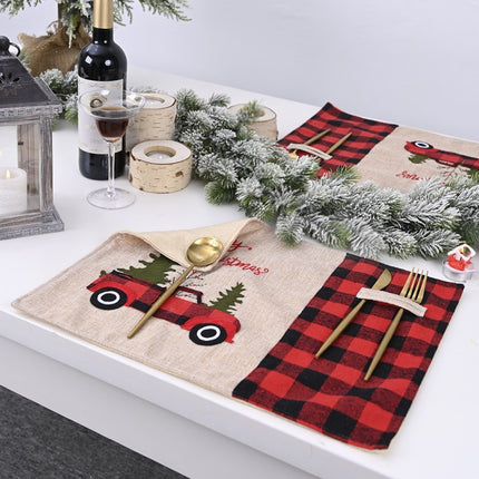 Christmas Decorations Red And Black Plaid Car Christmas Placemat Cartoon Tablecloth Table Mats-garmade.com