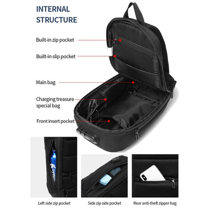 Ozuko 9270 Men Outdoor Anti-Theft Chest Bag Multifunctional Waterproof Messenger Bag with External USB Charging Port(Dark Blue)-garmade.com