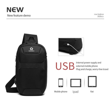 Ozuko 9270 Men Outdoor Anti-Theft Chest Bag Multifunctional Waterproof Messenger Bag with External USB Charging Port(Black)-garmade.com