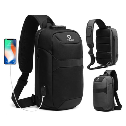 Ozuko 9270 Men Outdoor Anti-Theft Chest Bag Multifunctional Waterproof Messenger Bag with External USB Charging Port(Dark Gray)-garmade.com