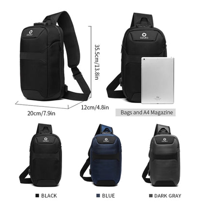 Ozuko 9270 Men Outdoor Anti-Theft Chest Bag Multifunctional Waterproof Messenger Bag with External USB Charging Port(Dark Gray)-garmade.com