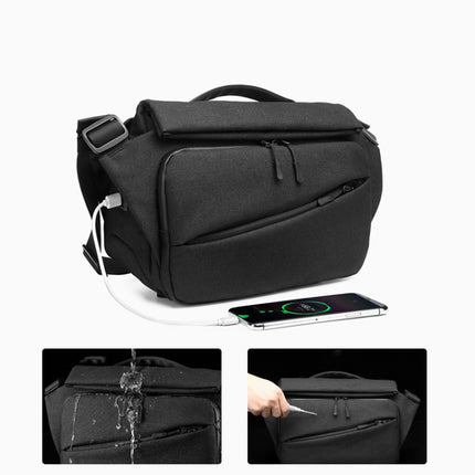 Ozuko 9349 Multifunctional Waterproof Men Messenger Bag with External USB Charging Port(Dark Gray)-garmade.com