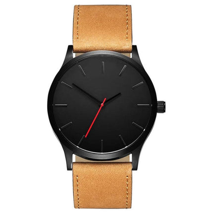 Men Simple Matte Leather Belt Quartz Watch(Brown)-garmade.com