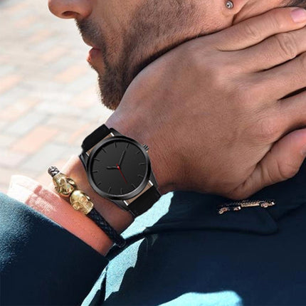 Men Simple Matte Leather Belt Quartz Watch(Brown)-garmade.com
